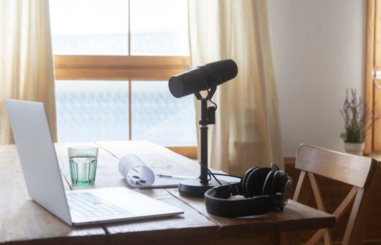 podcast equipment table